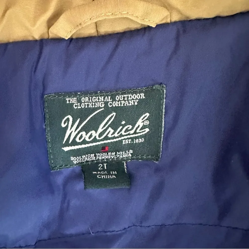 Woolrich Toddler Down Filled Full Zip Parka Jacket with Hood Tan Brown Size 2T